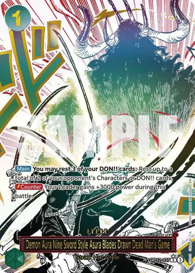 Demon Aura Nine Sword Style Asura Blades Drawn Dead Man's Game (Alternate Art) OP12-037 Legacy of the Master Card