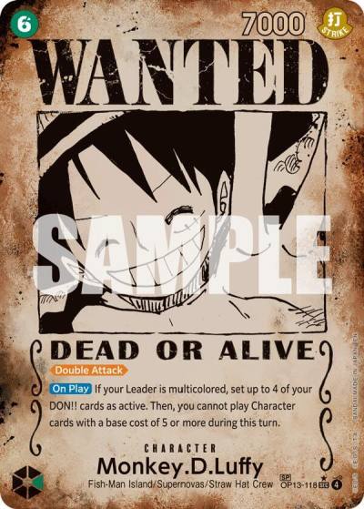 Monkey.D.Luffy (118) (Wanted Poster) OP13-118 Carrying On His Will Card