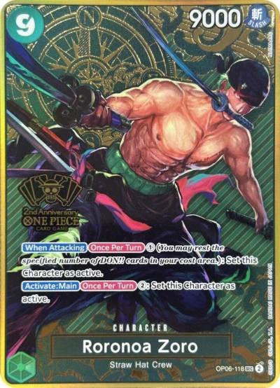 Roronoa Zoro (One Piece Japanese Version 2nd Anniversary Set) OP06-118 One Piece Promotion Cards Card