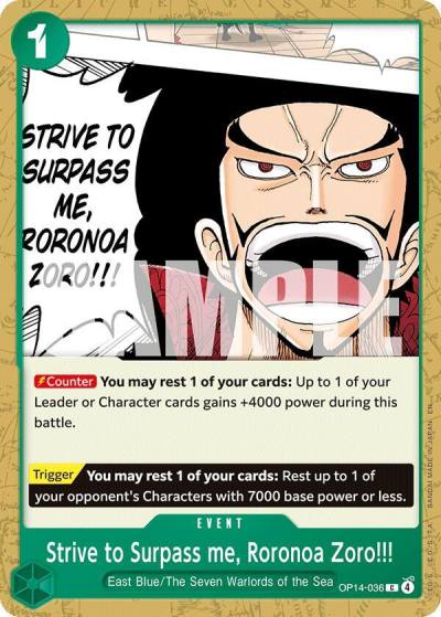 Strive to Surpass me, Roronoa Zoro!!! OP14-036 The Azure Sea's Seven Card